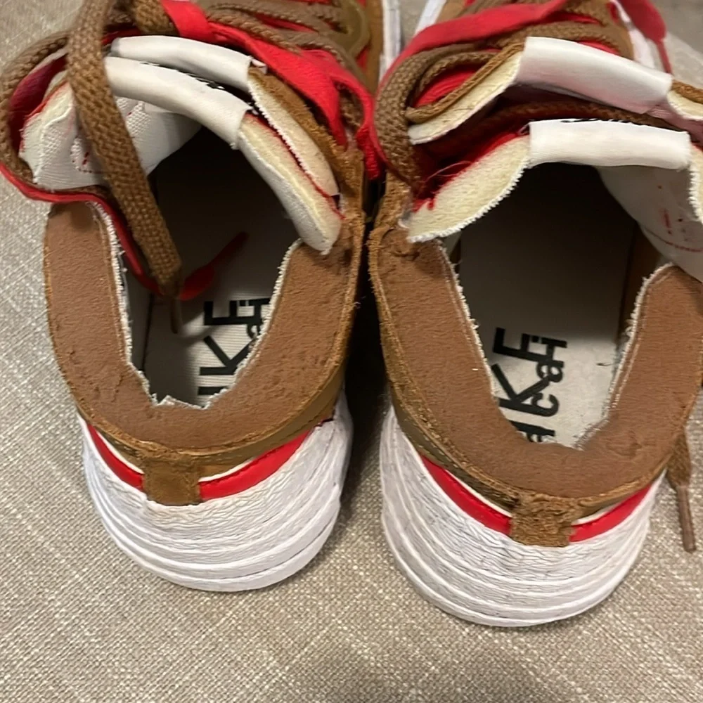 Nike Sacai Blazer Sneakers Men Size 5 LowRider Brown Red - Picture 9 of 11